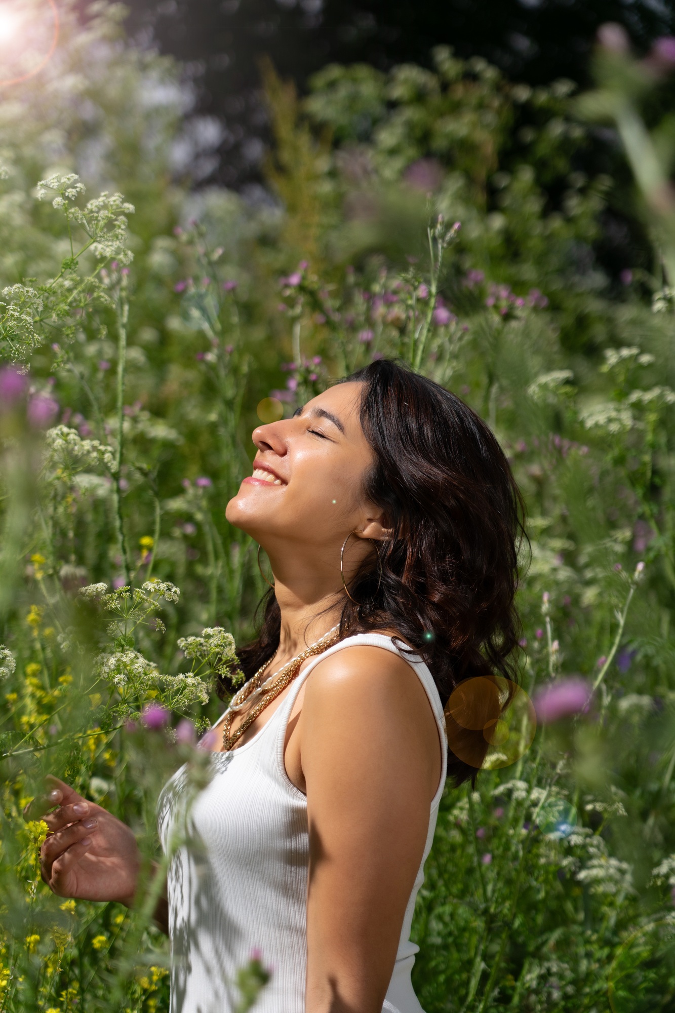 Colombian woman in nature in spring Colombian woman in nature in spring